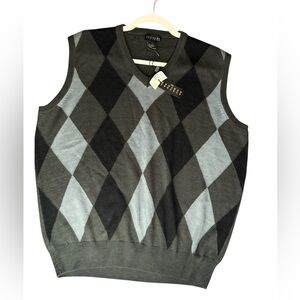 NWT Bergamo New York Men’s Argyle Sweater Vest Gray Black Diamond Knit Size M